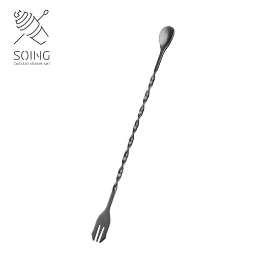 SOING Stainless Steel Trident Design Mixology Bar Spoon (Black)