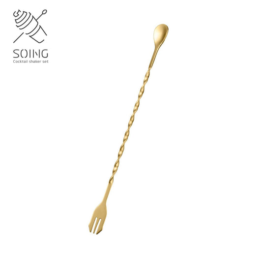 SOING Stainless Steel Trident Design Mixology Bar Spoon (Gold)