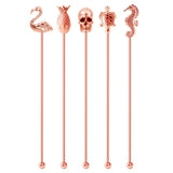 SOING 7.5" COPPER SWIZZLE STICKS STAINLESS STEEL STIRRERS SET OF 5