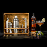 SOING Bartender Kit with Rustic Wood Stand (Silver)