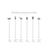 7.5" SWIZZLE STICKS STAINLESS STEEL STIRRERS SET OF 6