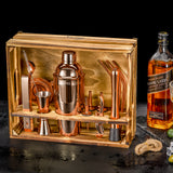 SOING Bartender Kit with Rustic Wood Stand (Rose Copper)