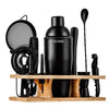 Soing 11-Piece Bartender Kit with Wooden Stand (Black)