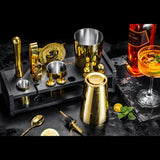 Soing Boston Bartender Kit with Stylish Bamboo Stand (Gold)