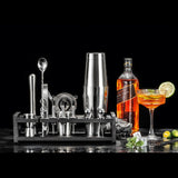 Soing Boston Bartender Kit with Stylish Bamboo Stand (Silver)
