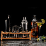 Soing Bartender Kit with Stylish Bamboo Stand (Black）