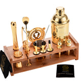 Soing Bartender Kit with Stylish Bamboo Stand (Gold)