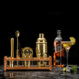 Soing Bartender Kit with Stylish Bamboo Stand (Gold)